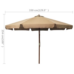 Parasol mobilier de jardin avec mât en 330 x 330 x 254 cm bois marron