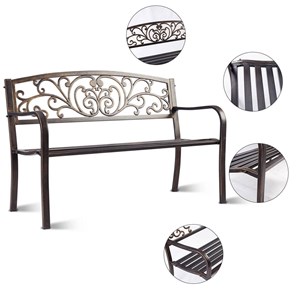 Banc de jardin noir magnifique 127 x 127 x 60 x 85 cm métal argentée