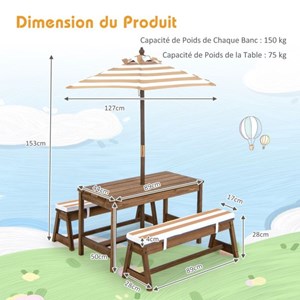 Table et 2 bancs de jardin avec 89 x 44 x 50 cm
