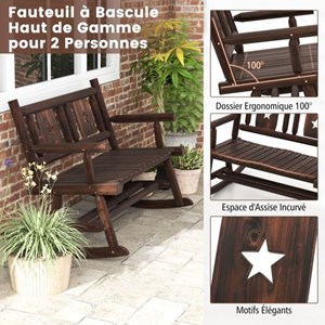 Banc à bascule de jardin en bois 111 x 85 x 89 cm bois marron