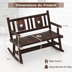 Banc à bascule de jardin en bois 111 x 85 x 89 cm bois marron