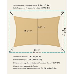 Voile d’ombrage 2 x 3 m beige