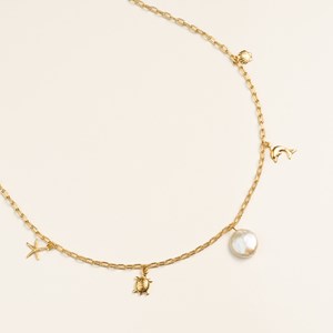 Collier plaqué or – charms et perle