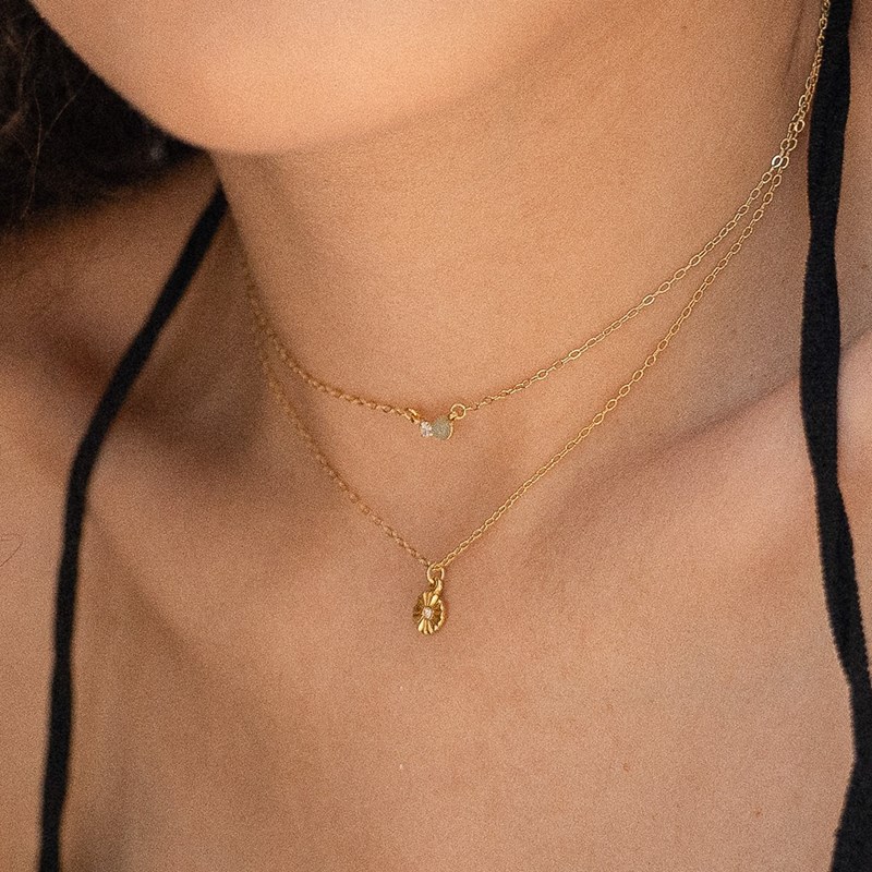 Collier plaqué or aigue-marine & cristal