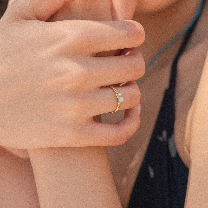 Bague plaqué or – aigue-marine & cristal