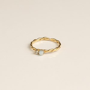 Bague plaqué or – aigue-marine & cristal