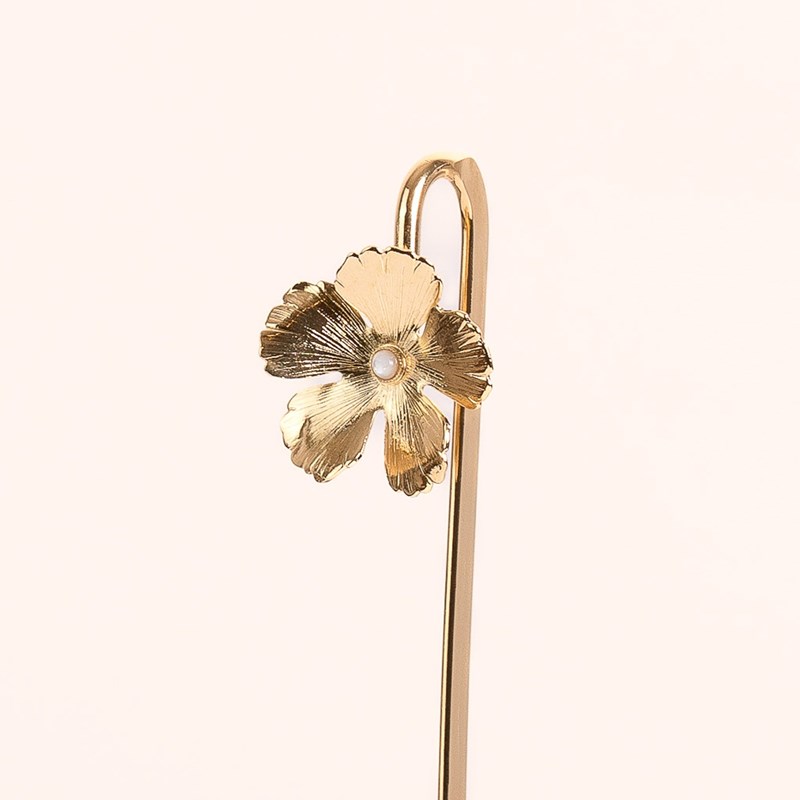 Marque-page doré – fleur et perle