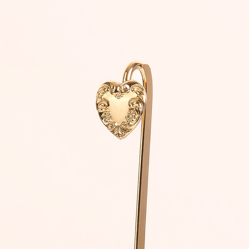 Marque-page doré – cœur et relief floral