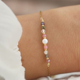 Bracelet de perles carrées en pierres naturelles : tourmaline multicolore