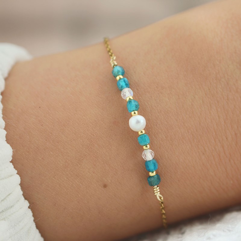 Bracelet perle de culture et apatite naturelle - acier inoxydable