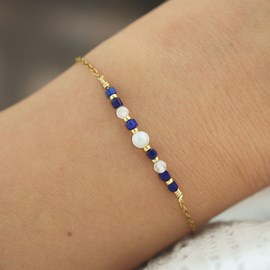 Bracelet pierre de lapis lazuli et perle de culture - bijou en acier inoxydable