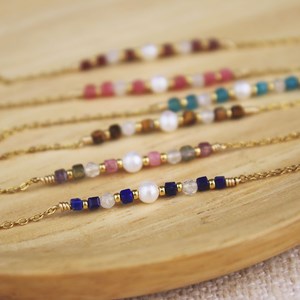 Bracelet pierre de lapis lazuli et perle de culture - bijou en acier inoxydable