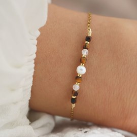 Bracelet femme oeil de tigre et perle de culture - bijoux femme