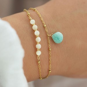 Bracelet double rang perles de nacre et pierre d'amazonite