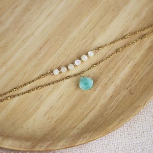 Bracelet double rang perles de nacre et pierre d'amazonite