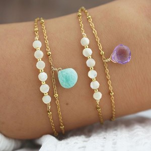 Bracelet double rang perles de nacre et pierre d'amazonite