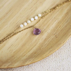 Bracelet double rang pierre d'améthyste et perles de nacre
