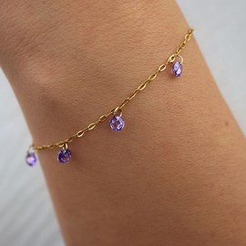 Bracelet avec breloques en zirconium - acier inoxydable couleur cristal violet