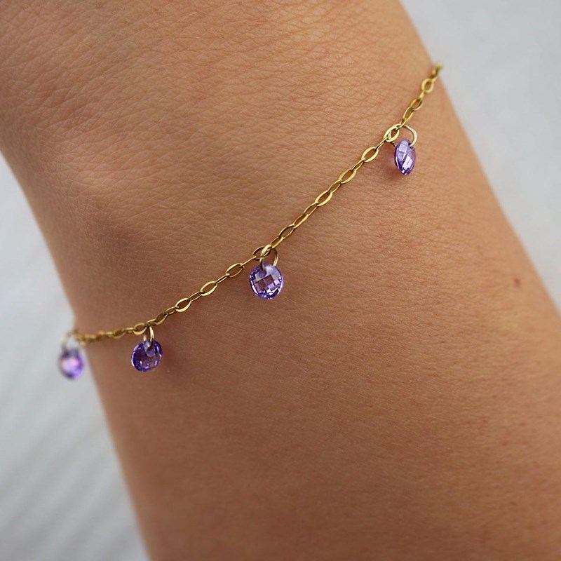 Bracelet avec breloques en zirconium - acier inoxydable couleur cristal violet