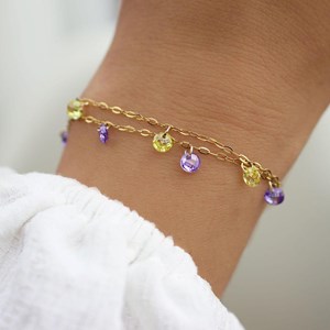 Bracelet avec breloques en zirconium - acier inoxydable couleur cristal violet