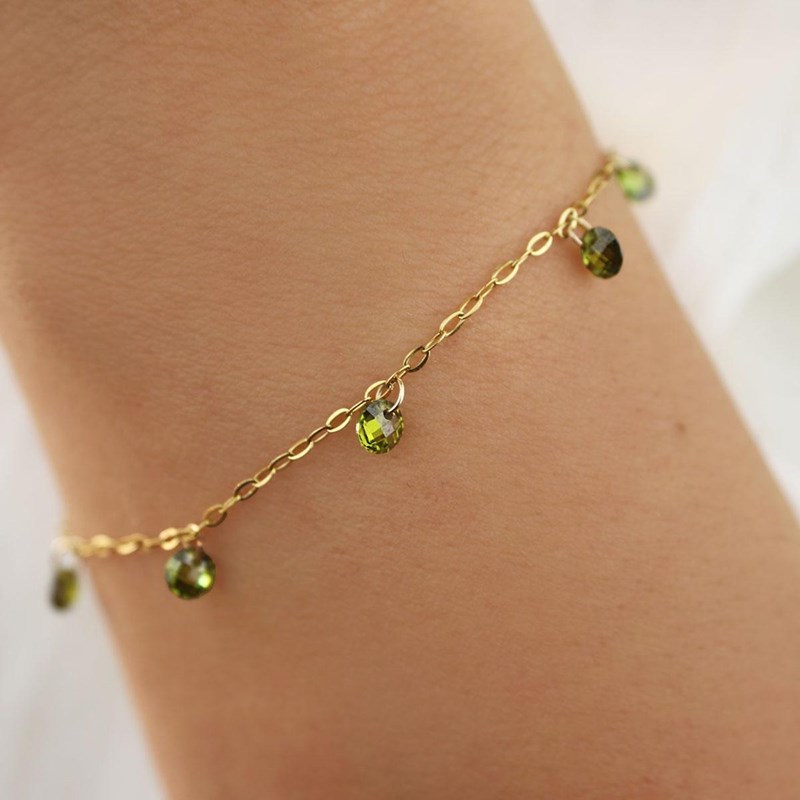 Bracelet avec breloques en zirconium - acier inoxydable couleur cristal vert