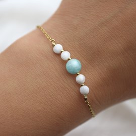 Bracelet jade bleu et pierre de lune - acier inoxydable