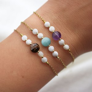 Bracelet jade bleu et pierre de lune - acier inoxydable