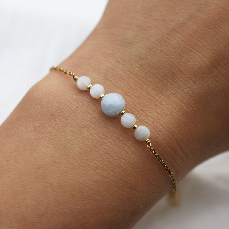 Bracelet aigue-marine et pierre de lune - acier inoxydable
