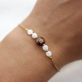 Bracelet oeil de tigre et pierre de lune - acier inoxydable