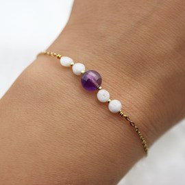 Bracelet améthyste et pierre de lune - acier inoxydable