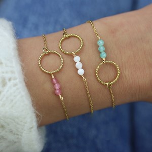 Bracelet femme en acier inoxydable perles de nacre et cercle