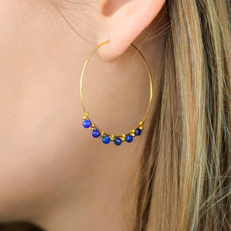 Créoles en acier inoxydable et lapis lazuli