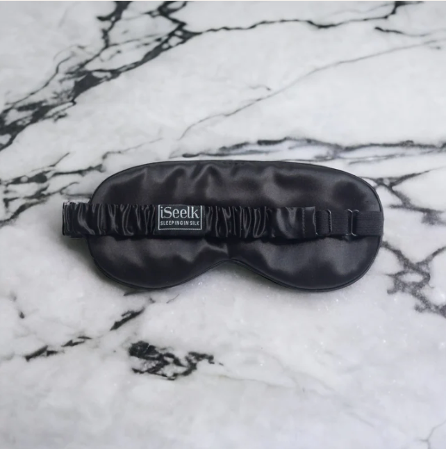 Masque de nuit en soie noir ajustable