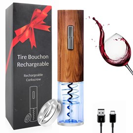 Tire-bouchon électrique led effet bois - rechargeable usb - coupe-capsule