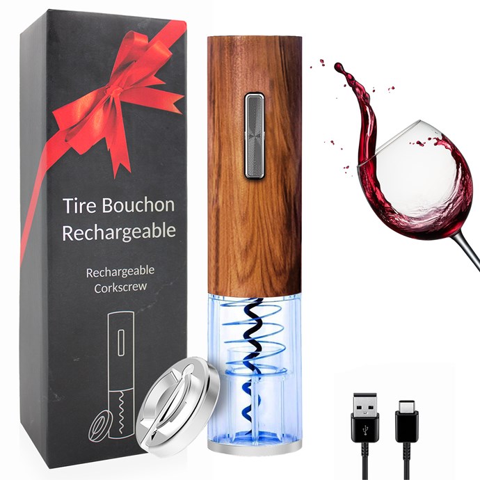 Tire-bouchon électrique led effet bois - rechargeable usb - coupe-capsule