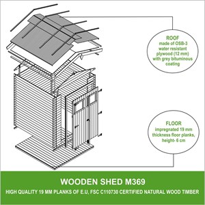 Abri de jardin en bois - l236xl226xh218 cm - 4.33 m2