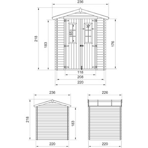 Abri de jardin en bois - l236xl226xh218 cm- 4.33 m2