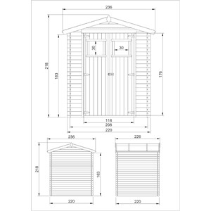 Abri de jardin en bois - l236xl226xh218 cm- 4,33 m2