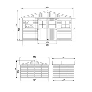 Abri de jardin en bois - h246x418x320 cm-12 m²