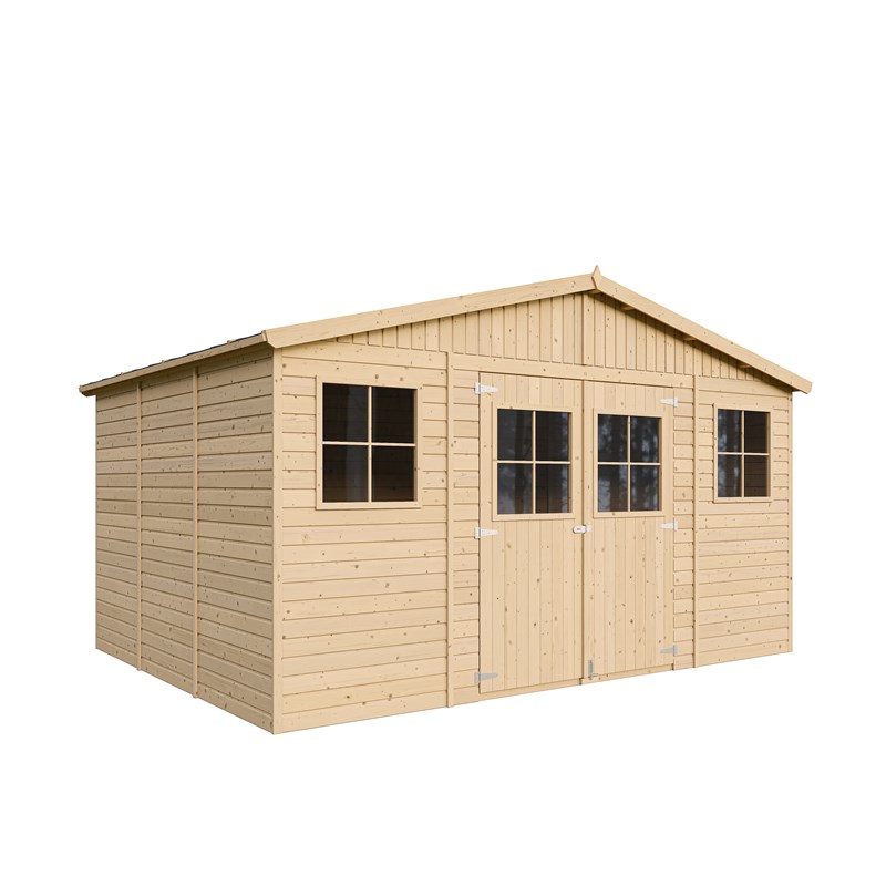 Timbela - Abri de jardin en bois avec plancher imprégné-  h246x418x320 cm-12 m²