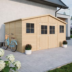 Abri de jardin en bois avec plancher imprégné-  h246x418x320 cm-12 m²