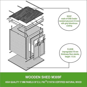 Abri de jardin en bois - porte verrouillable de haute qualité - 3.53 m2