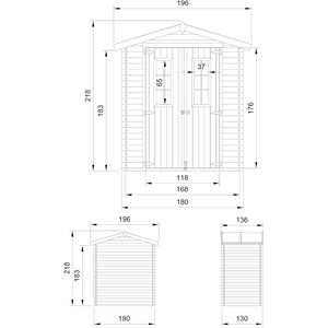 Abri de jardin en bois - l196xl136xh218 cm- 1.98 m2