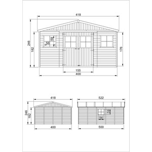 Abri de jardin en bois - h246x418x522 cm-20 m²