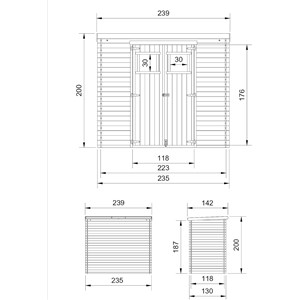 Abri de jardin en bois avec sol traité -  l239xl142xh200cm-2.63 m2