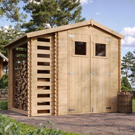 Abri de jardin en bois et range bûches extérieur avec sol traité 3,53+0,97m2