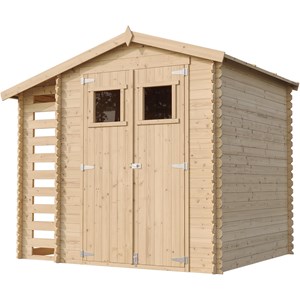 Abri de jardin en bois et range bûches extérieur avec sol traité 3,53+0,97m2