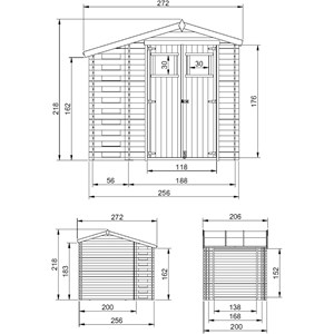 Abri de jardin en bois et range bûches extérieur avec sol traité 3,53+0,97m2