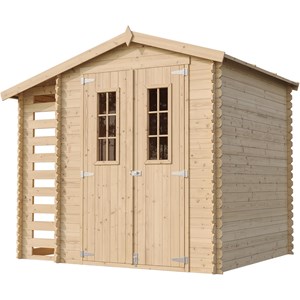 Abri de jardin en bois et range bûches extérieur avec sol traité 3,53+0,97m2