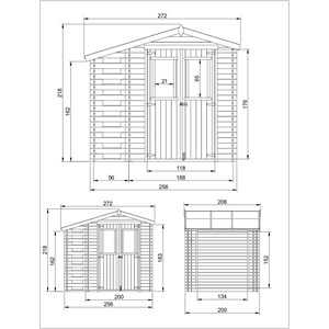 Abri de jardin en bois et range bûches extérieur avec sol traité 3,53+0,97m2